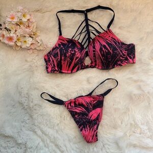 Victoria's Secret Neon Pink and Blue Bra and pantie set